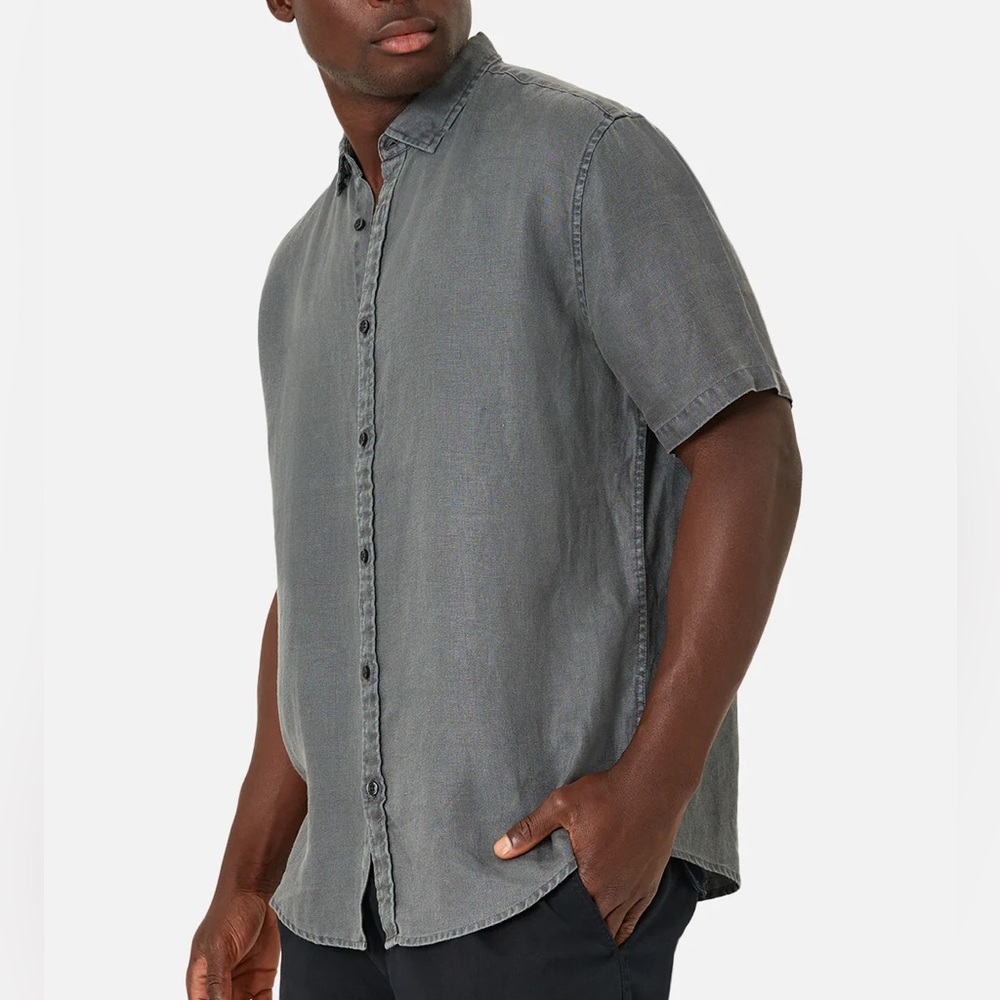Industrie Blue/Gray relaxed fit linen Short Sleeve Shirt in XL